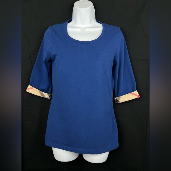 Burberry Royal Blue top with plaid details on sleeves - Picture 4 of 10